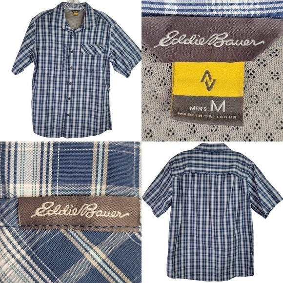 Eddie Bauer Other - Eddie Bauer Travex Button Down Shirt Men’s Size M Blue Plaid Short Sleeve Hiking